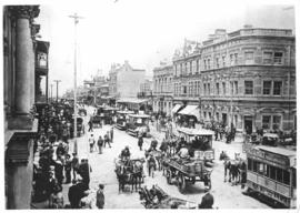 Johannesburg, 1896. Commissioner Street showing horse-drawn trams.