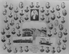 Germiston, 1906. Station master and staff (55 in all) of the CSAR. Montage of portraits and stati...