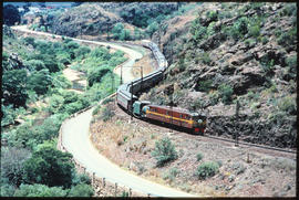 Tulbagh district, 1984. SAR Class 4E on Trans-Karoo Express in Tulbaghkloof.