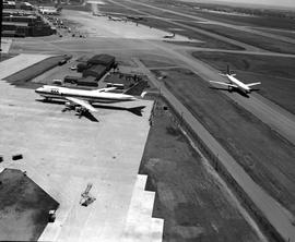 Johannesburg, circa 1979. Jan Smuts Airport. Aerial view. Boeing 747 ZS-SAR 'Waterberg'. Combi.