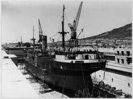 Cape Town, 25 February 1947. The 'Dalia' in the Sturrock graving dock, Table Bay Harbour.