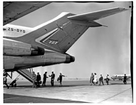 "1966. Passengers embarking SAA Boeing 727 ZS-DYO 'Vaal'."