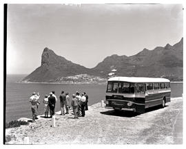 Cape Town, 1966. SAR Leyland Royal Tiger motor coach No MT16977 on Marine Drive near Hout Bay.