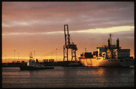Port Elizabeth, July 1981. Container ship 'SA Langeberg' departing Port Elizabeth Harbour. [Jan H...