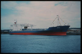 Durban, November 1977. 'Berg' container ship at Durban Harbour container terminal. [D Dannhauser]