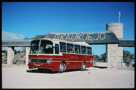 Etosha Game Park, South-West Africa, 1971. SAR Mercedes Benz tour bus No MT16402 at Okaukuejo res...