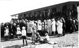 Bitterfontein, 1937. Opneing of line to Bitterfontein. Crowd at station building.