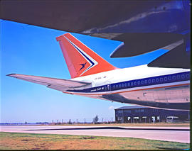 Tail of SAA Boeing 747 ZS-SAL on apron.