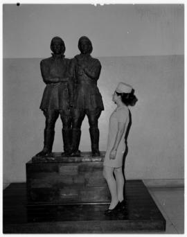 Johannesburg, February 1970. Hostess at statue of aviators at Jan Smuts Airport. Sir Helperus And...