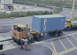 Johannesburg, 1978. SAR Mack truck with container at City Deep container depot.