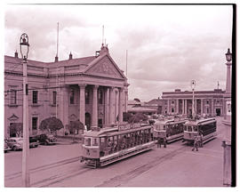 "Kimberley, 1938. Trams at City Hall and Market Square."