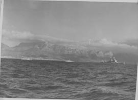 Cape Town, 24 April 1947. 'HMS Vanguard' take to the open seas on return voyage to England.