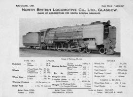 SAR Class 15F. Technical details from North British Locomotive Company, Glasgow. LDB 104 A 105 106.