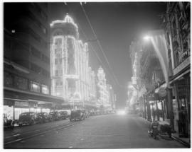 Johannesburg, 1 April 1947. Floodlit buildings.