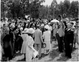 Vryheid, 24 March 1947. Royal party being cheered as they enter stadium.
