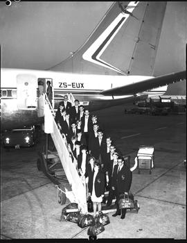 Johannesburg, June 1968. Jan Smuts Airport. Departure of Springbok athletic team. SAA Boeing 707 ...