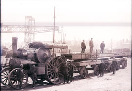 Johannesburg. SAR Fowler steam tractor No 1? at Kazerne with two trailers loaded with 24 ton stee...