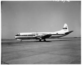Johannesburg, April 1963. Arrival of Qantas Lockheed Electra MK II VH-ECD at Jan Smuts Airport. A...