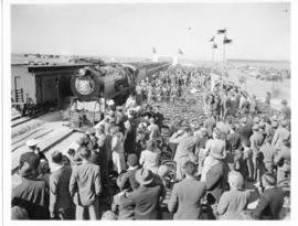 Odendaalsrus, 7 June 1948. The first train to travel over the new Whites - Odendaalsrus railway l...