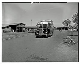 Johannesburg, 1948. Palmietfontein airport. SAA Commer Commando bus outside entrance airport term...