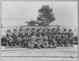Sir Lowry's Pass, 1928. Soldiers next to SAR type Z-1 railway truck with mounted artillery during...