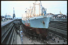 Durban, December 1970. 'Alexandra Voyazides' in Durban Harhour dry dock. [D Lee / S Mathyssen]