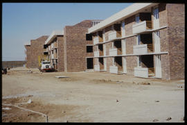 Bapsfontein, 1982. Hostel complex under construction at Sentrarand marshalling yard. [T Robberts]