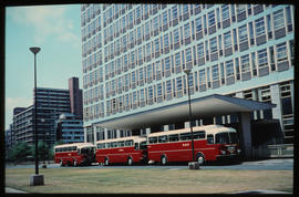 Johannesburg. Three SAR Büssing tour buses at Paul Kruger building, No MT16409 in front.