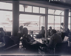 Port Elizabeth, 1963. HF Verwoerd airport. Looking out onto apron from cafeteria with SAA Vickers...