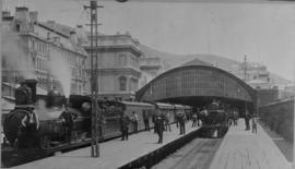 Cape Town, 1893. Departure of mail train from railway station.