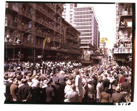 Johannesburg, 1964. Parade marching down in Eloff Street during Johannesburg Festival.
