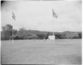 Eshowe, 19 March 1947. Cricket game being played by some of the railway crew of the Royal and Pil...