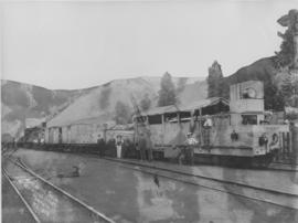 Waterval-Boven, circa 1901. Armoured train during Anglo-Boer War at railway station.