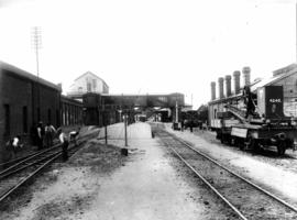Cape Town, circa 1896. Salt River station buildings and platforms.
