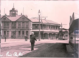Durban. Point railway station, customs house and tram.