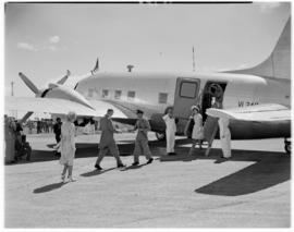 Salisbury, Southern Rhodesia, 7 April 1947. Arrival of Royal party at aerodrome in Vickers Viking...