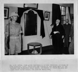 10 February 1947. Mr FT Bates unveiling plaque in boardroom of th Running and Operating Staff Uni...