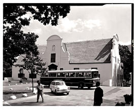 Cape Town, 1970. SAR Mercedes Benz tour bus at Groot Constantia. SAS.