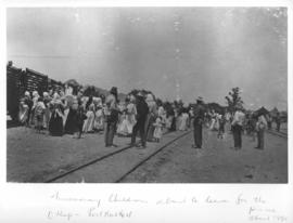 Okiep - Port Nolloth narrow gauge railway. Circa 1890. Missionary children about to leave for a p...