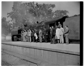 Bloemfontein, 7 March 1947. Railway officials with SAR Class 16E to take the Pilot Train to Cape ...