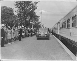 Malelane, 27 March 1947. Crowd waving as the Royal Family leaves the Royal Train for the Kruger N...