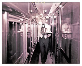 "1946. Blue Train 1939 stock, morning tea being served."
