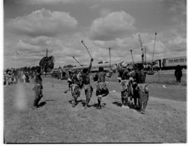Nelspruit, 28 March 1947.  Traditional dancers salute the Royal Train.