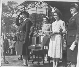 Cape Town, 23 April 1947. Princess Elizabeth salutes at Girl Guides and Boy Scouts' rally in Rose...