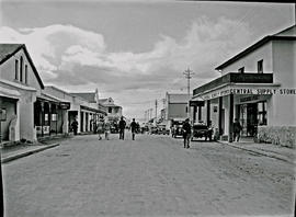 Hermanus, 1927. Street scene at Princess Cafe and Central Supply Store.