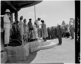 Basutoland, 12 March 1947. King George VI presents award to Regent, Paramount Chieftainess Mantse...