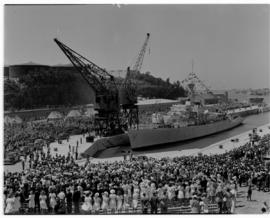 East London, 3 March 1947. Princess Elizabeth graving dock at official naming ceremony. Ship in d...