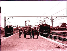 Johannesburg, 1937. SAR Class 2M1 with first electric train to run on Germiston-Alberton line at ...