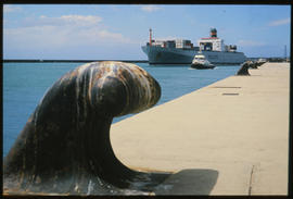 Port Elizabeth, March 1986. Ship entering Port Elizabeth Harbour. [T Robberts]