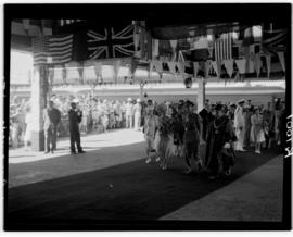 Bulawayo, Southern Rhodesia, 14 April 1947. Royal family and mayoral party at station.
